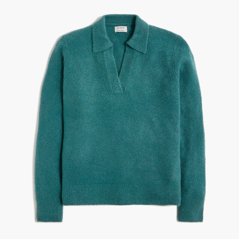 J. Crew Preppy V-Neck Sweater Polo in Teal Size Small Extra Soft Yarn CE966